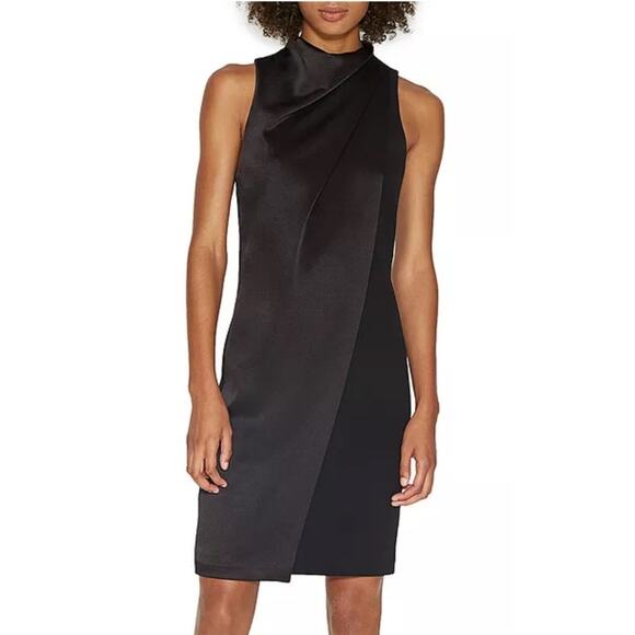 Halston Heritage Black High Draped Neck Sleeveless Dress Women's Large - Picture 1 of 11